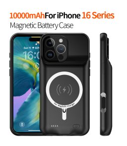 1PCS 10000mAh Magnetic Battery Case for iPhone 16/16 Plus/16 ProMax Power Bank Charger Cover with Free Tempered Glass & Cable