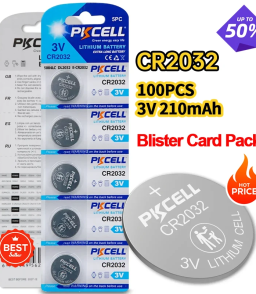 100PCS Blister Card Pack PKCELL CR2032 DL2032 3V Battery Lithium Button Coin Batteries for Watch Clock Calculator Remote Car Key