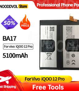 1PCS 100% NEW 5100mAh Battery for Vivo IQOO 12PRO High Capacity Long-lasting Battery with Free Tools BA17 Replacement Battery